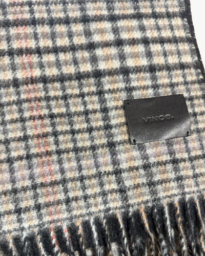CASHMERE HERRINGBONE PLAID/SOLID SCARF IN COBBLESTONE