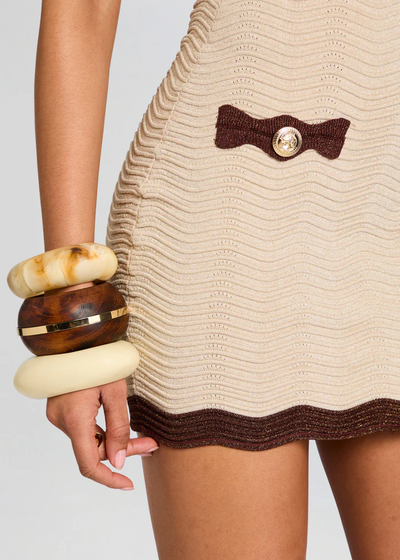 MAVIS KNIT DRESS IN METALLIC CHESTNUT/BONE