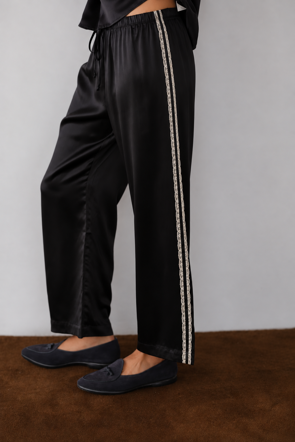 The Silk Lace Stripe Crop Pant