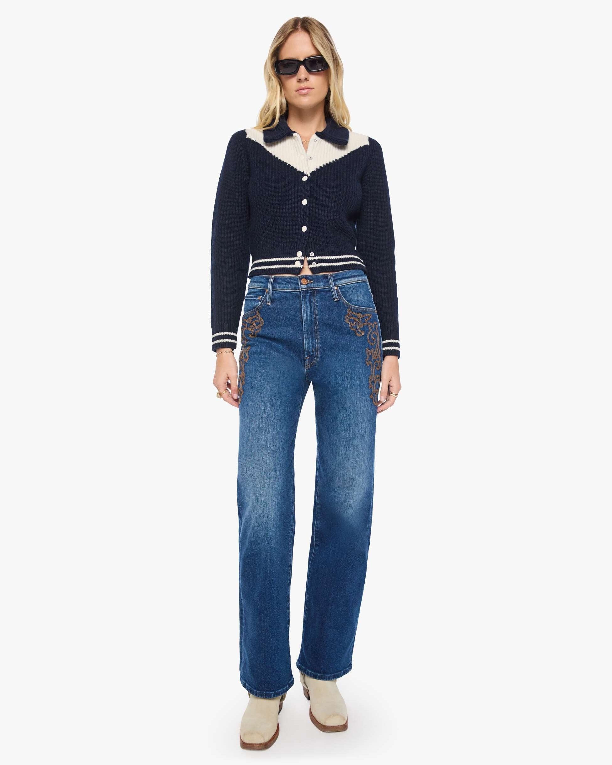 Mother The Baby Raquette Cardigan at Romi Boutique