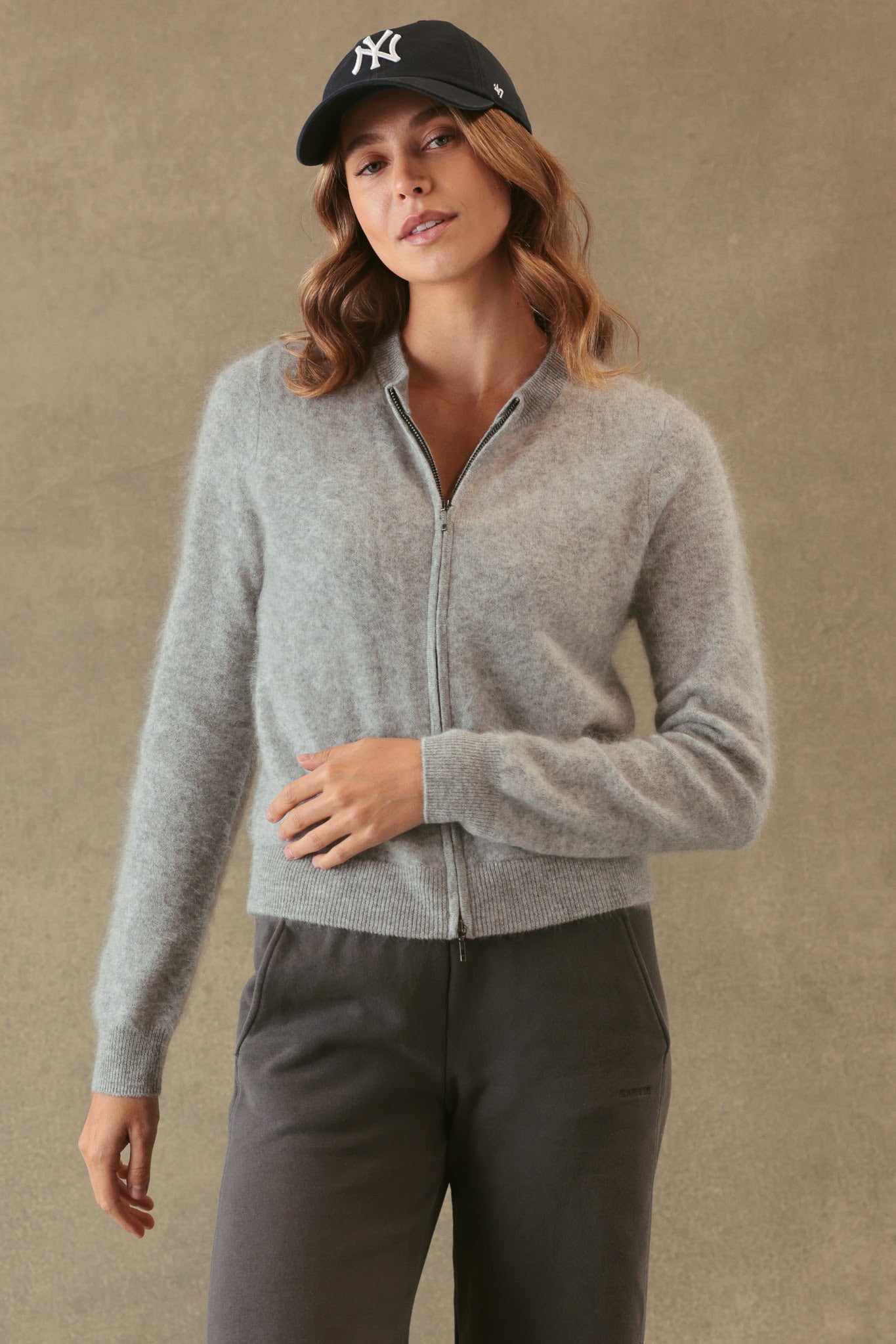 ELYSE FUZZY 2 WAY ZIP CARDIGAN IN HEATHER
