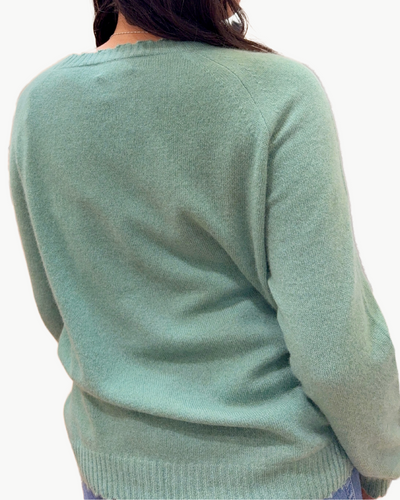 CUSTOM FRAYED CREW "NAMASTE" IN JADE/RIBBON