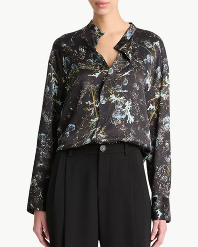THISTLE DRAPED COLLAR BLOUSE IN AQUA SHADOW