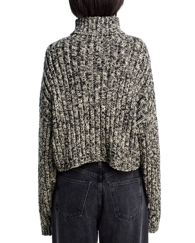 AMERICAN FLAG CROPPED TURTLENECK SWEATER IN MARLED BLACK/CREAM