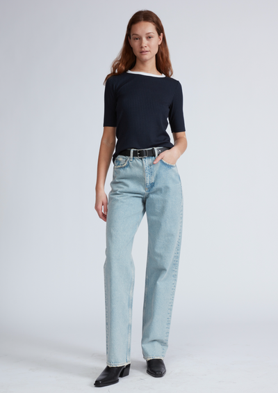 THE KNIT CONTRAST RINGER TEE IN SALUTE
