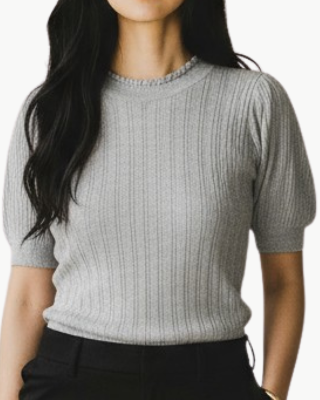 GEMMA SHORT SLEEVE KNIT TOP IN SLATE