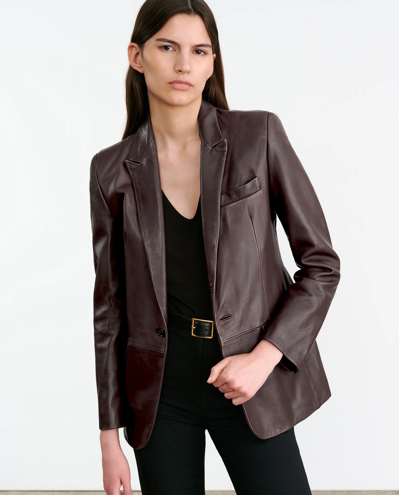 BELMONDE LEATHER TAILORED JACKET IN BORDEAUX