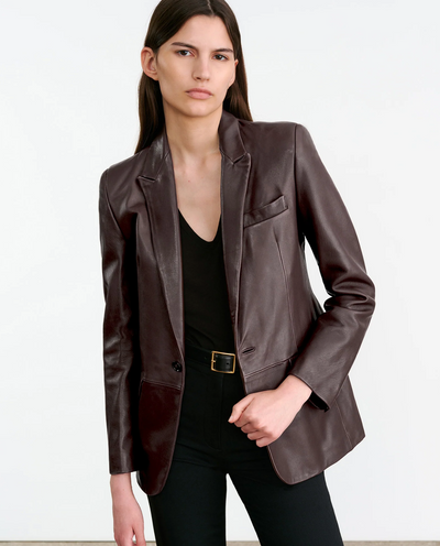 BELMONDE LEATHER TAILORED JACKET IN BORDEAUX
