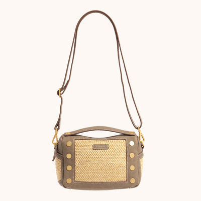 EVAN CROSSBODY SMALL IN PEWTER RAFFIA/BRUSHED GOLD