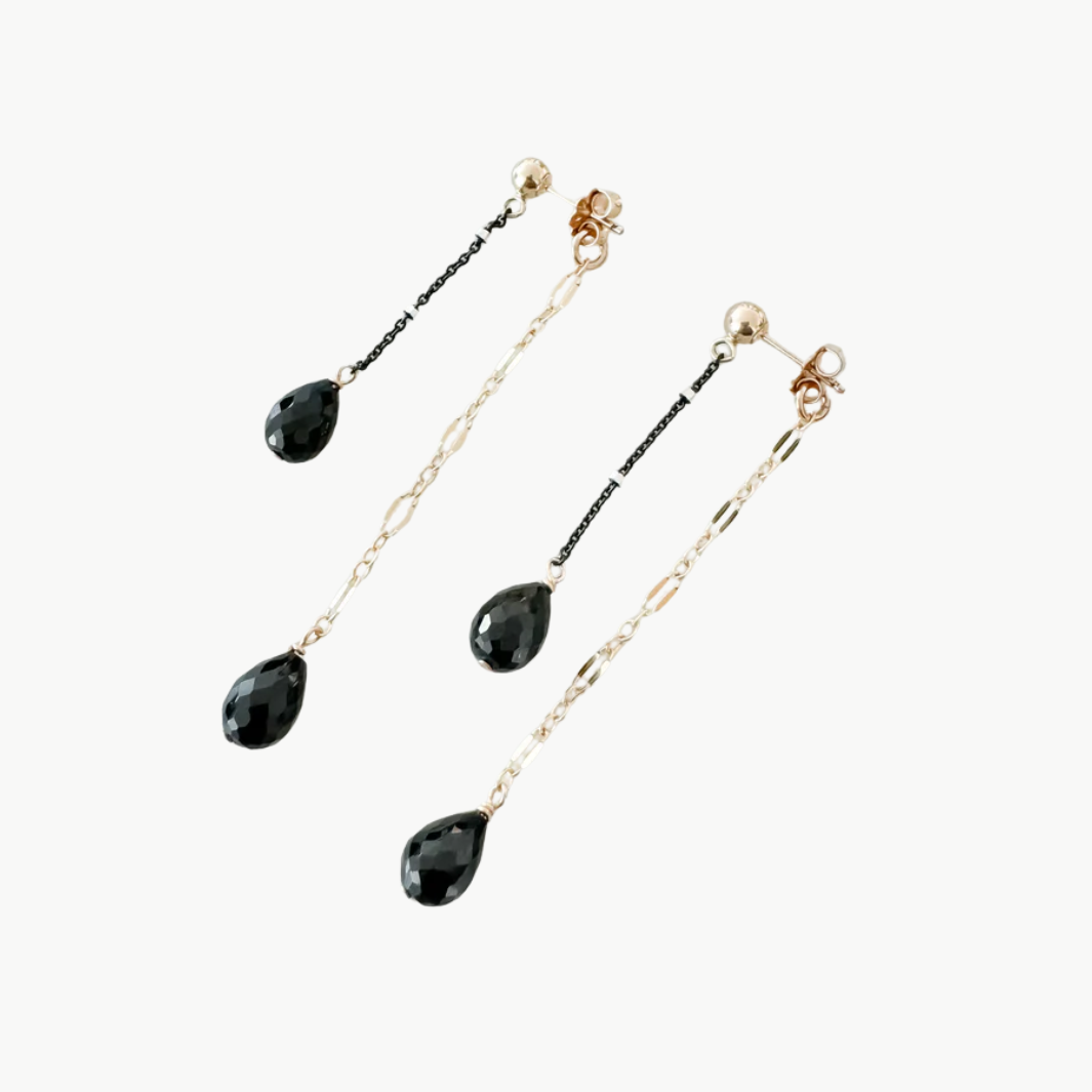 Maya Bauman DOUBLE TROUBLE GEM EARRINGS IN MIX METAL/BLACK GARNET at Romi Boutique