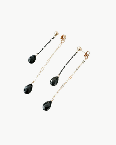 DOUBLE TROUBLE GEM EARRINGS IN MIX METAL/BLACK GARNET