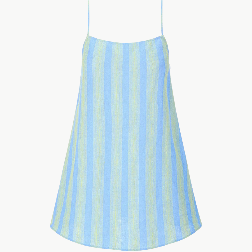 STAUD, Laura Linen Mini Dress in Seaport Stripe, Size Medium