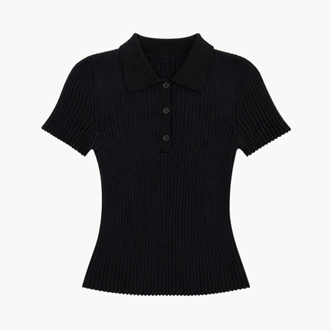Cotton Ribbed Polo Top