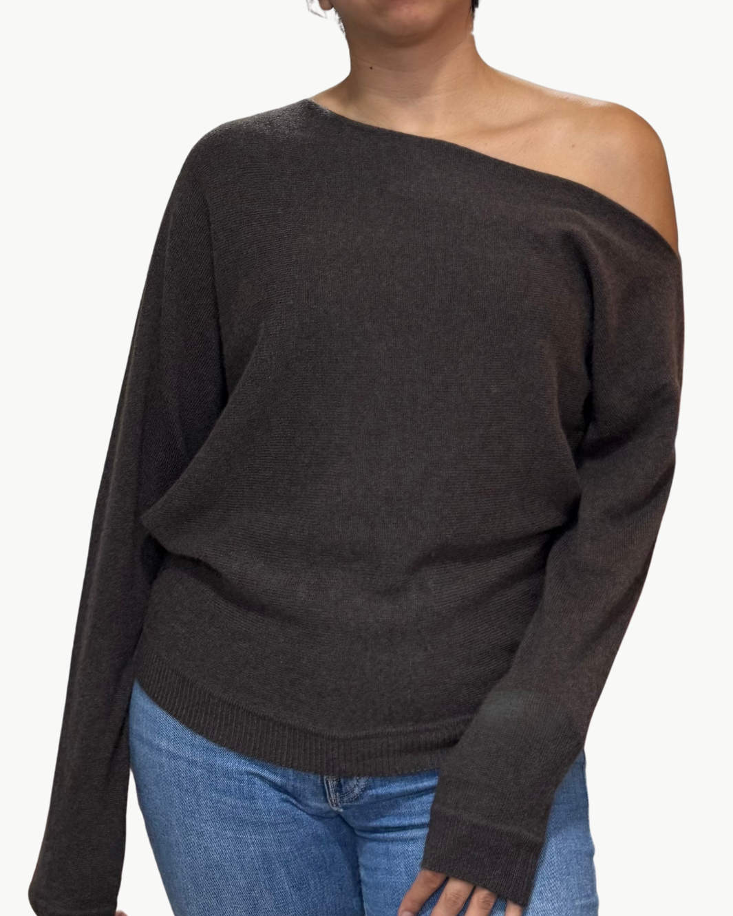 CASHMERE OFF THE SHOULDER TOP IN BRAZIL NUT by Minnie Rose - Romi Boutique