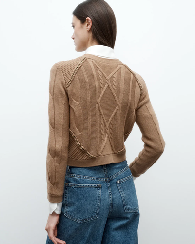 CHAIN SWEATER JACKET IN CAMEL - Romi Boutique