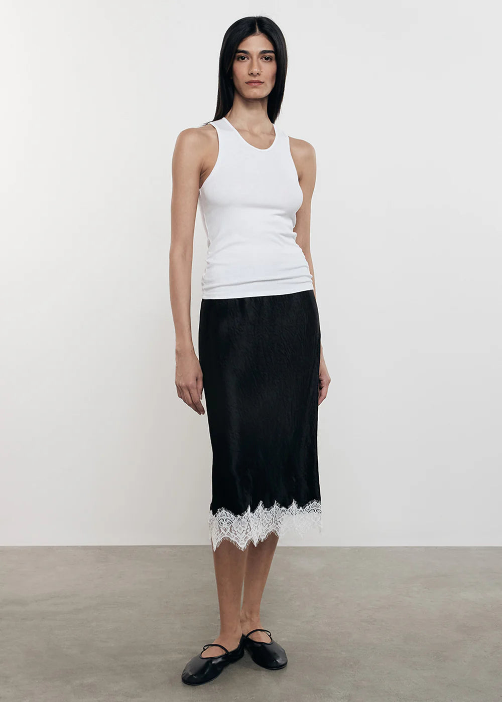 HAMMERED SATIN SLIP SKIRT IN BLACK - Romi Boutique