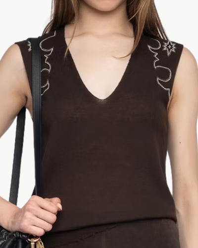VICKY SLEEVELESS CASHMERE SWEATER IN DARK CHOCOLATE