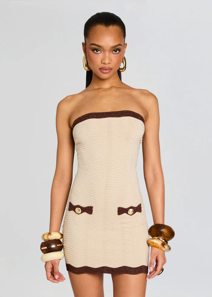 MAVIS KNIT DRESS IN METALLIC CHESTNUT/BONE