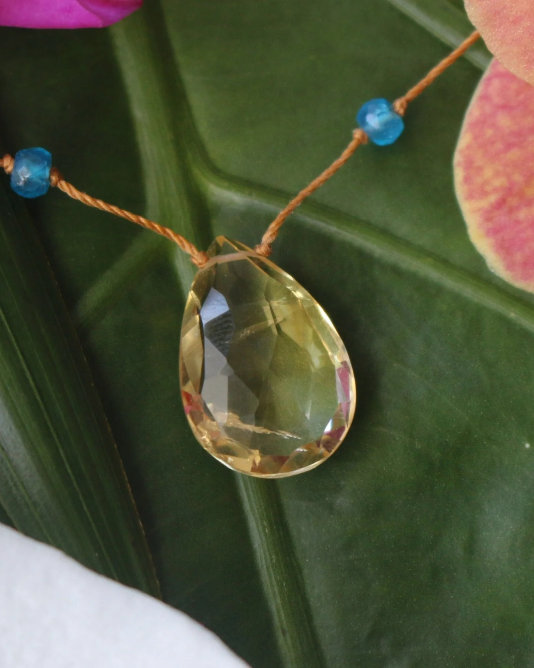 Amalia CITRINE NECKLACE IN RAINBOW DROP at Romi Boutique