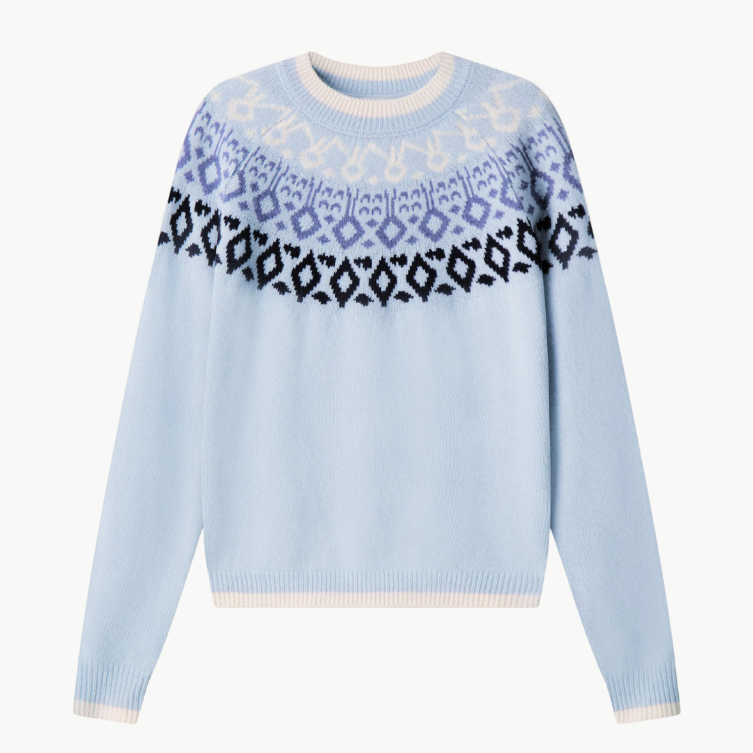 Minnie Rose CASHMERE FAIR ISLE CREW NECK W/ TIPPING at Romi Boutique