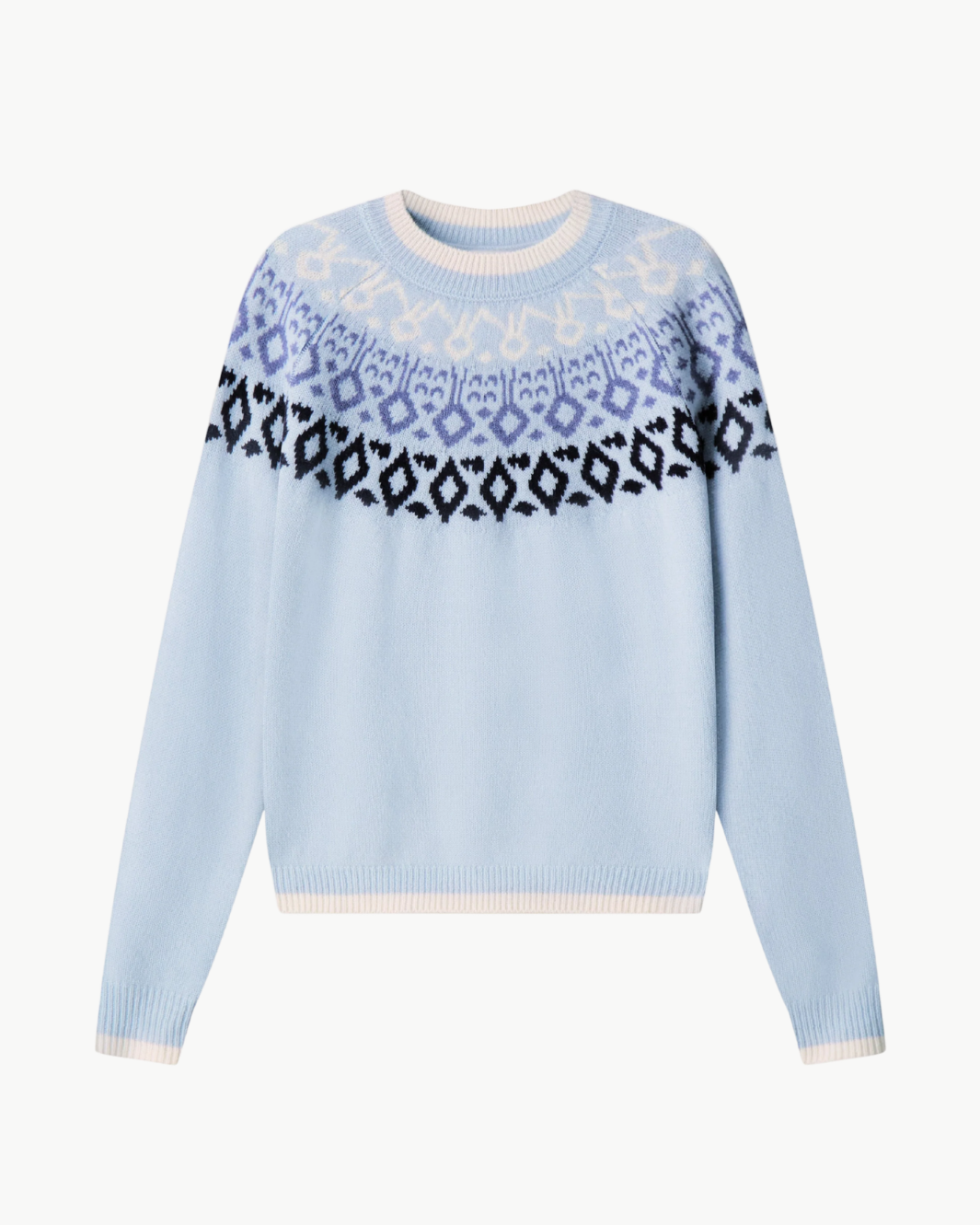 Minnie Rose CASHMERE FAIR ISLE CREW NECK W/ TIPPING at Romi Boutique