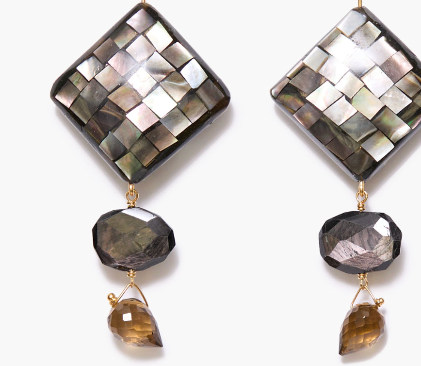MOSAIC DANGLE EARRINGS IN BLACK MOP