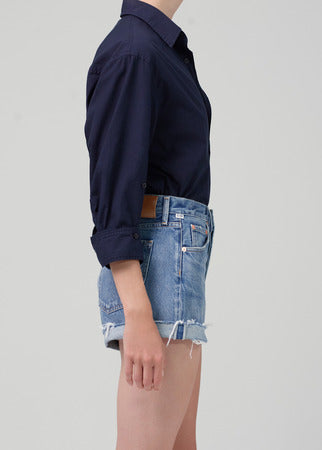 KAYLA SHRUNKEN SHIRT IN NAVY - Romi Boutique