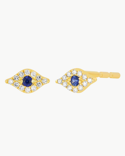 MINI DIAMOND EVIL EYE STUD EARRINGS IN 14K YELLOW GOLD