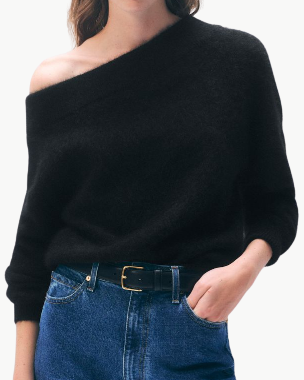 BRUSHED CASHMERE OFF THE SHOULDER TOP IN BLACK
