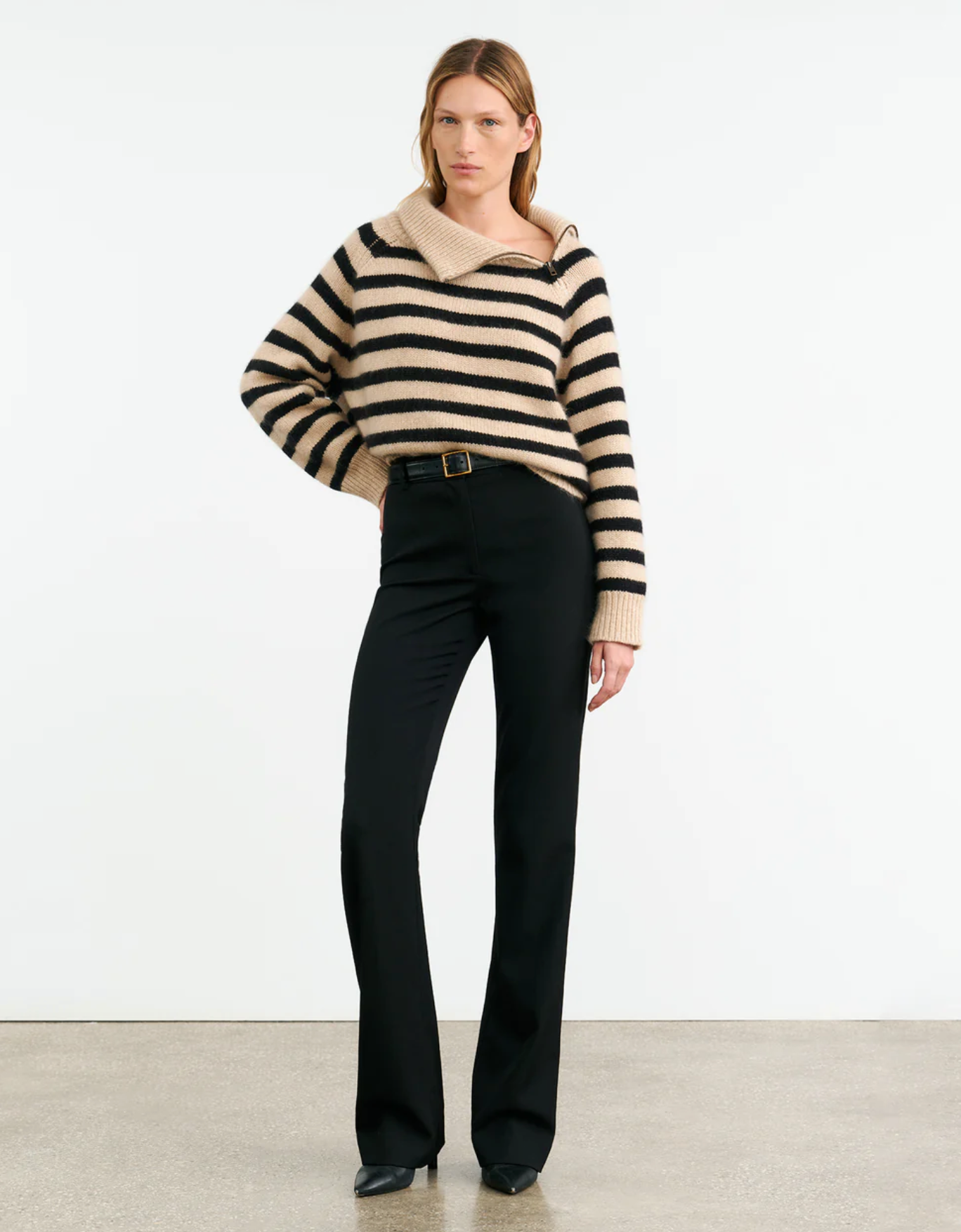 RAELYN STRIPE SWEATER IN PARCHMENT/BLACK STRIPE