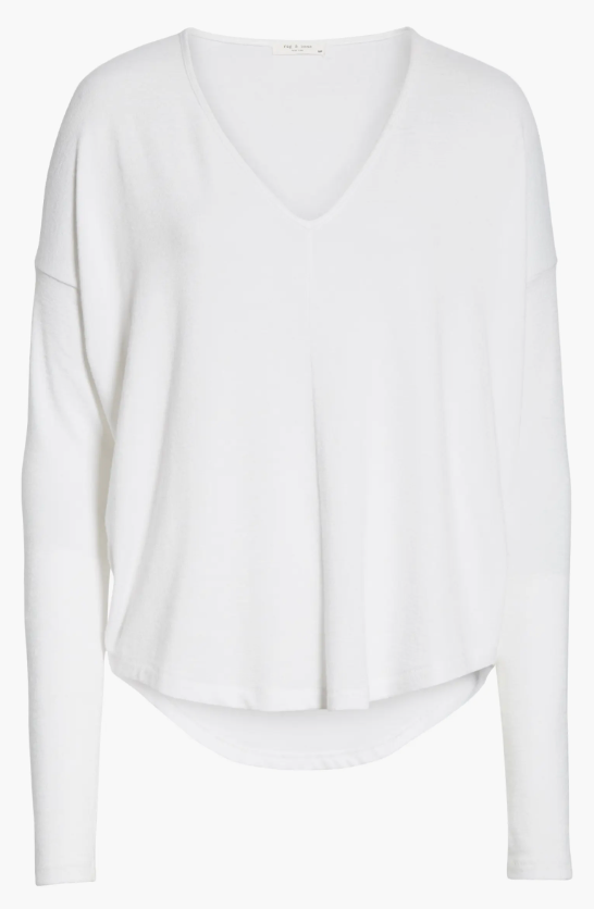 THE LONG SLEEVE KNIT VEE IN WHITE - Romi Boutique