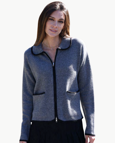 KALINA ZIP UP CARDIGAN IN CHARCOAL