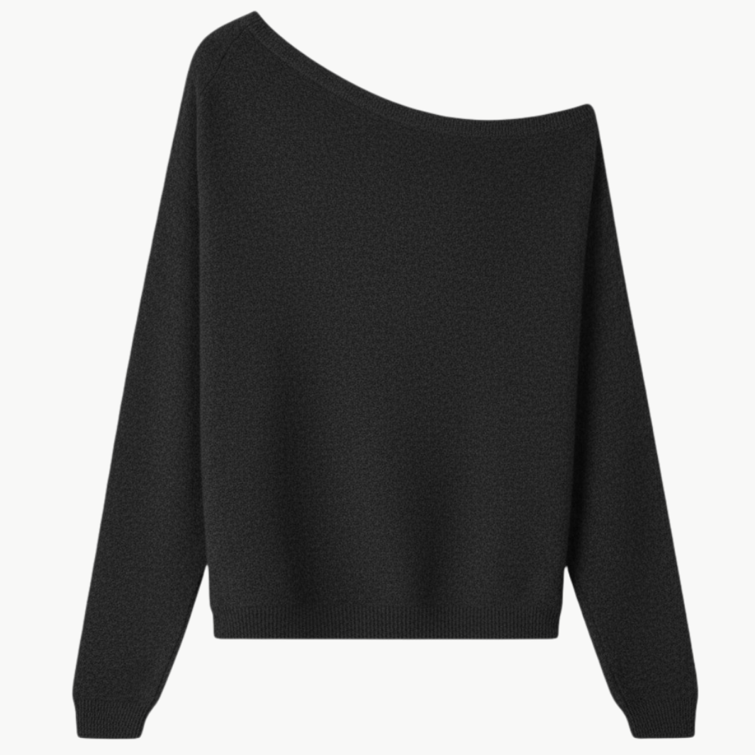 Minnie Rose CASHMERE OFF THE SHOULDER TOP IN BLACK CHARCOAL at Romi Boutique