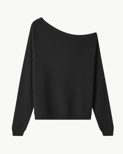 CASHMERE OFF THE SHOULDER TOP IN BLACK CHARCOAL