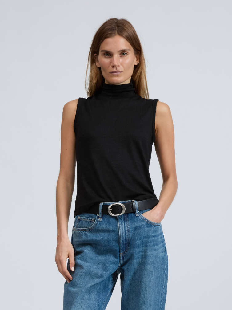 THE KNIT TNECK TANK IN BLACK