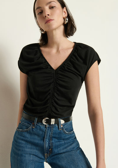 DONA V-NECK TOP IN JET BLACK