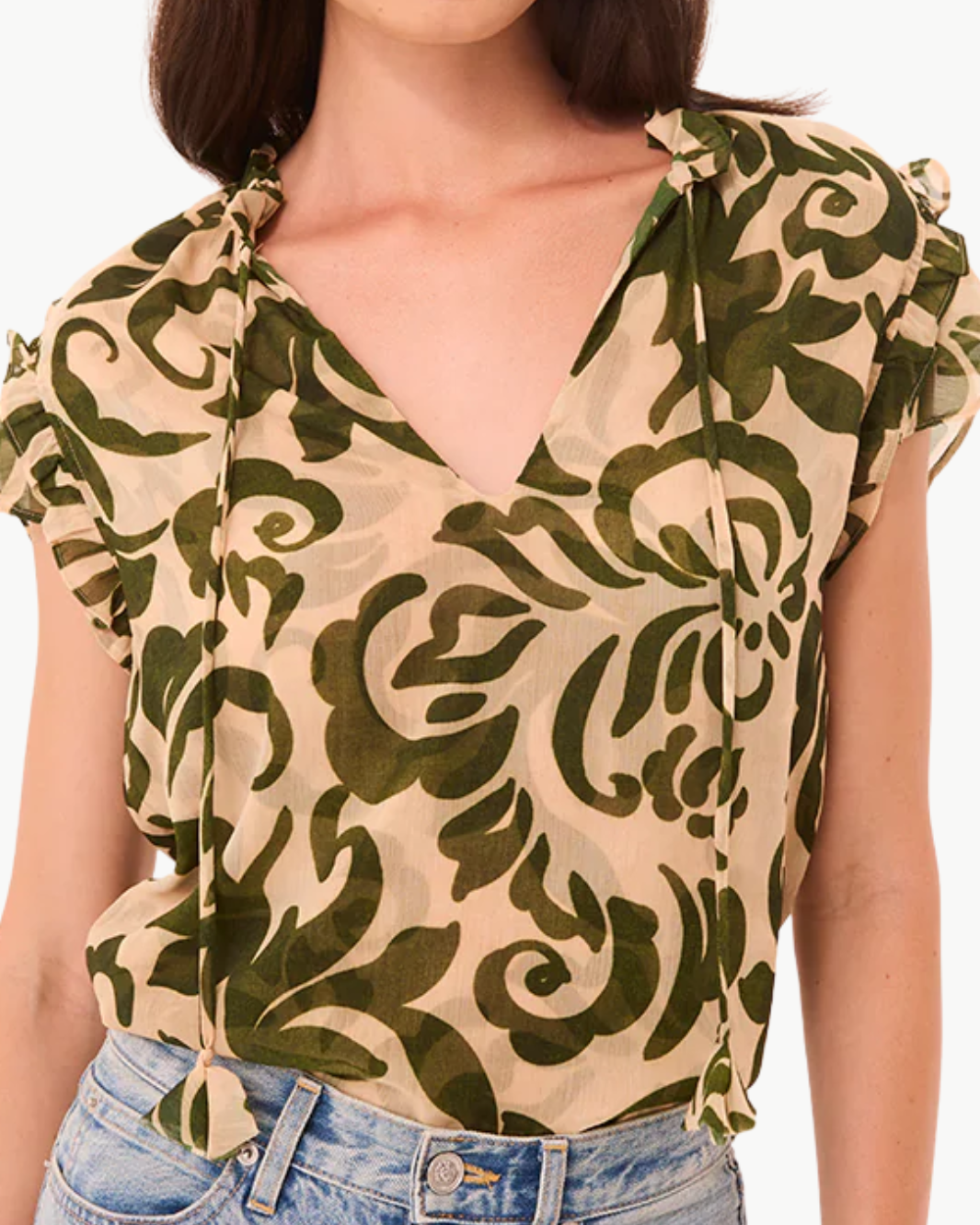 BASIA TOP IN TONAL CACTUS CHIFFON