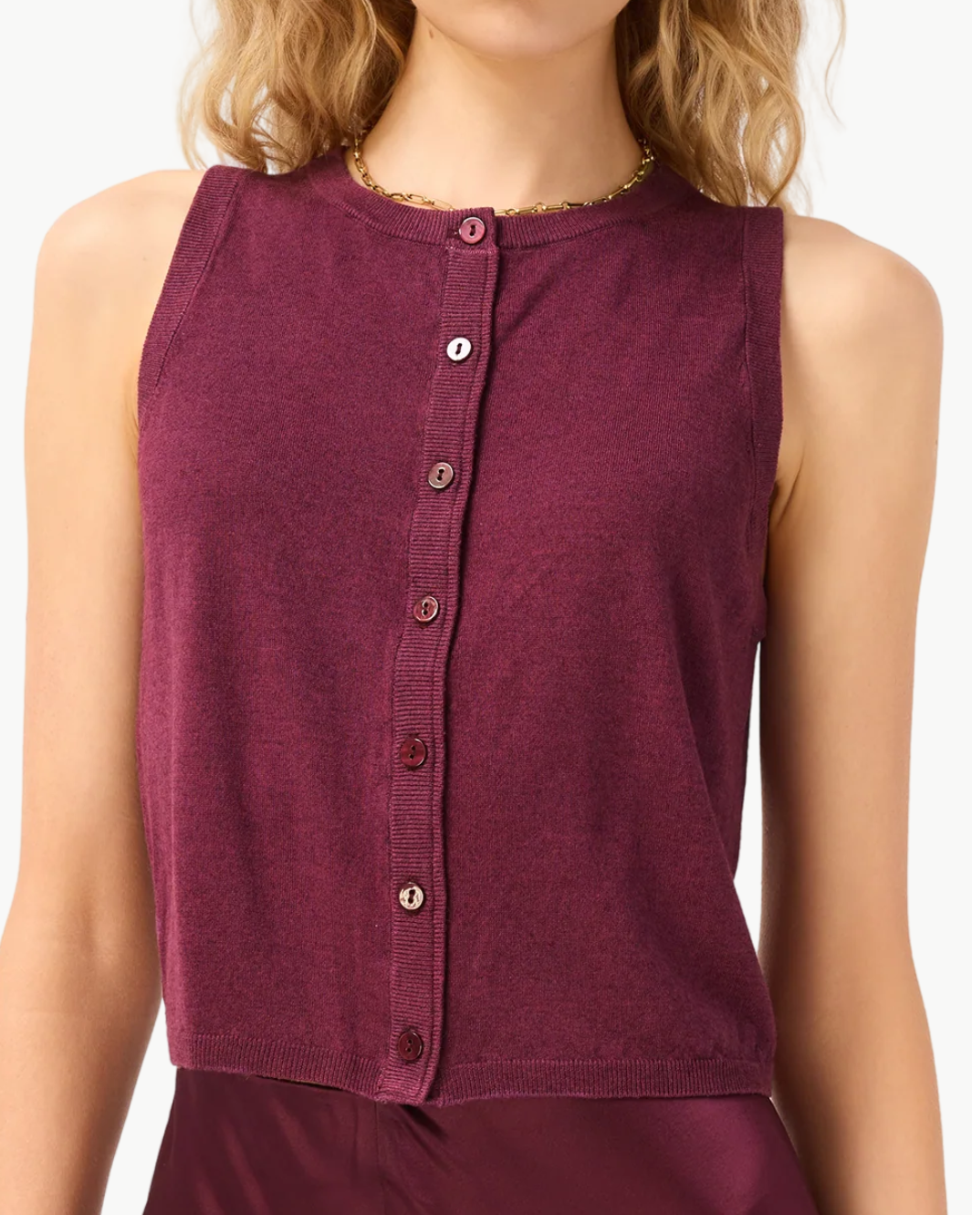 DIA SILK CASHMERE SWEATER VEST IN BLACKBERRY