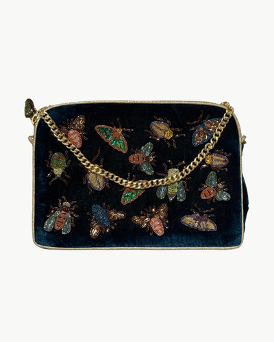 INSECT VELVET SLING BAG IN TEAL