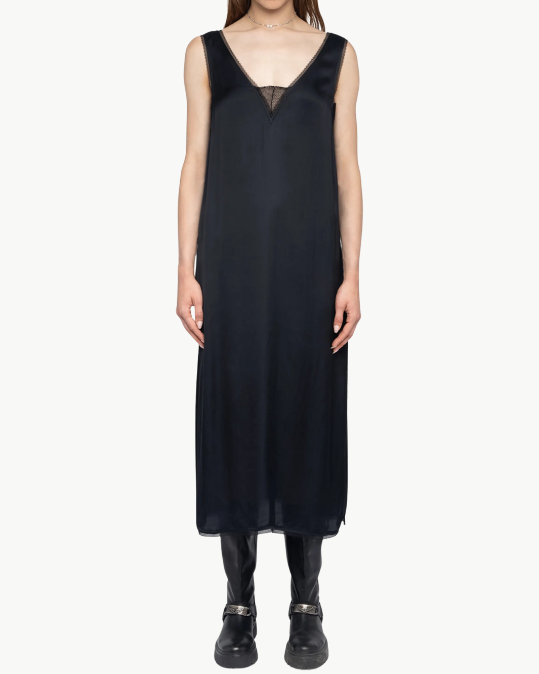 RENZO SATIN DRESS IN BLACK
