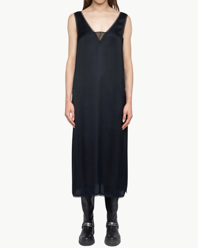 RENZO SATIN DRESS IN BLACK