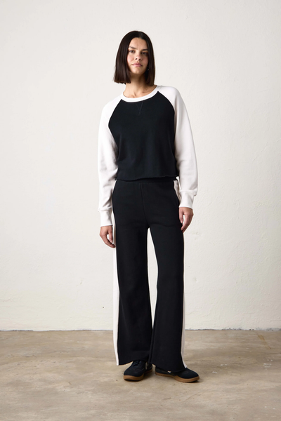 RILEY WIDE LEG TRACK PANTS IN BLACK/IVORY