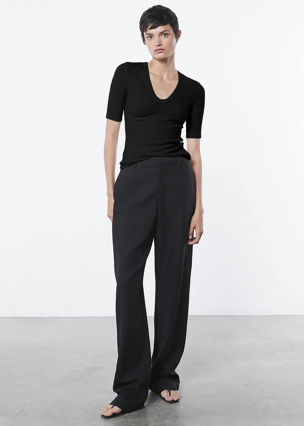 Enza Costa TEXTURED RIB HALF SLEEVE U at Romi Boutique