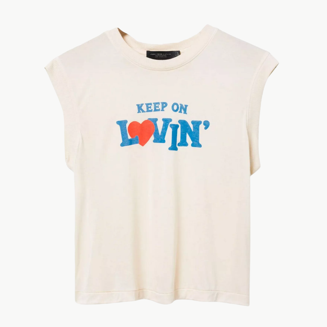 Junk Food KEEP ON LOVIN SLEEVELESS TEE at Romi Boutique