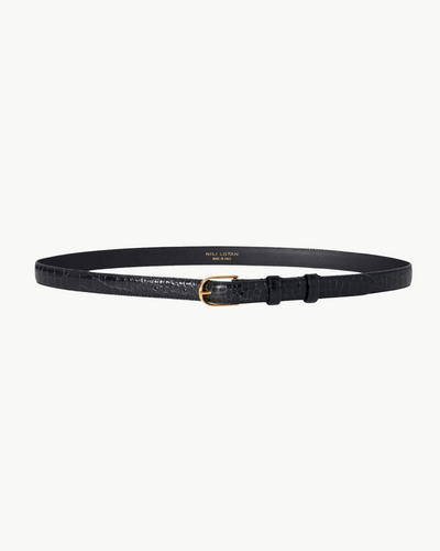 JANE BELT IN BLACK CROC WITH BRASS