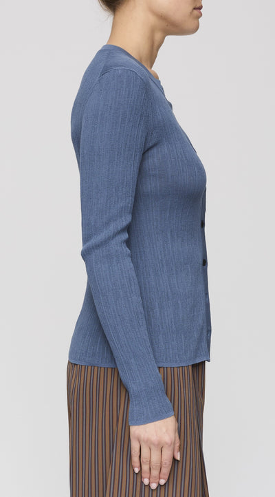 FISHER COTTON KNIT CARDIGAN IN STEEL BLUE