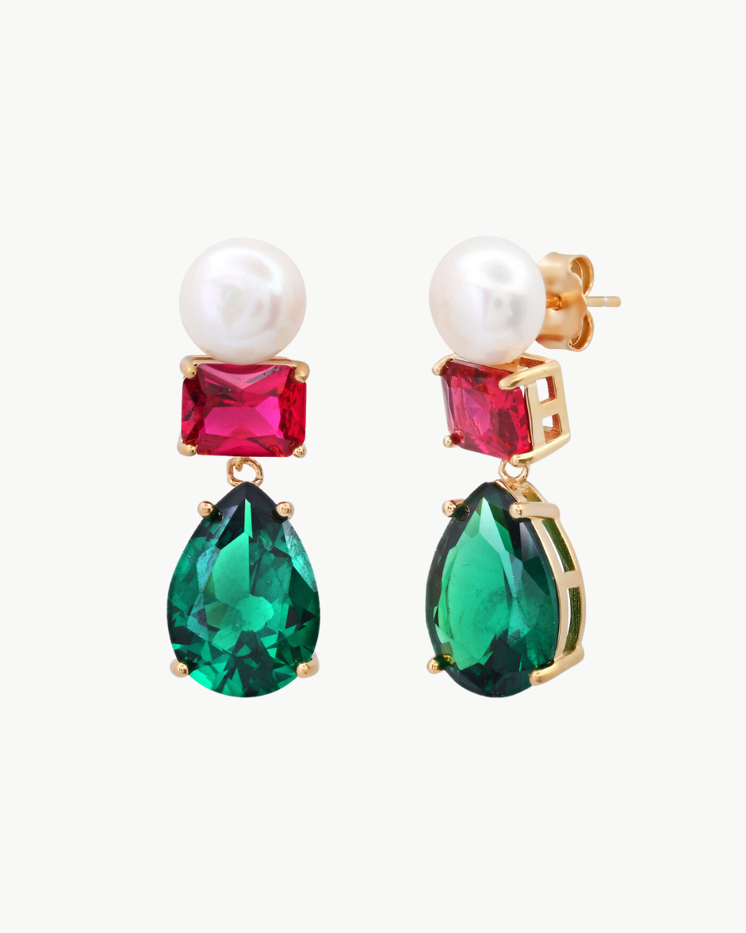 PEAR AND PEARL DROP EARRINGS IN EMERALD by TAI - Romi Boutique