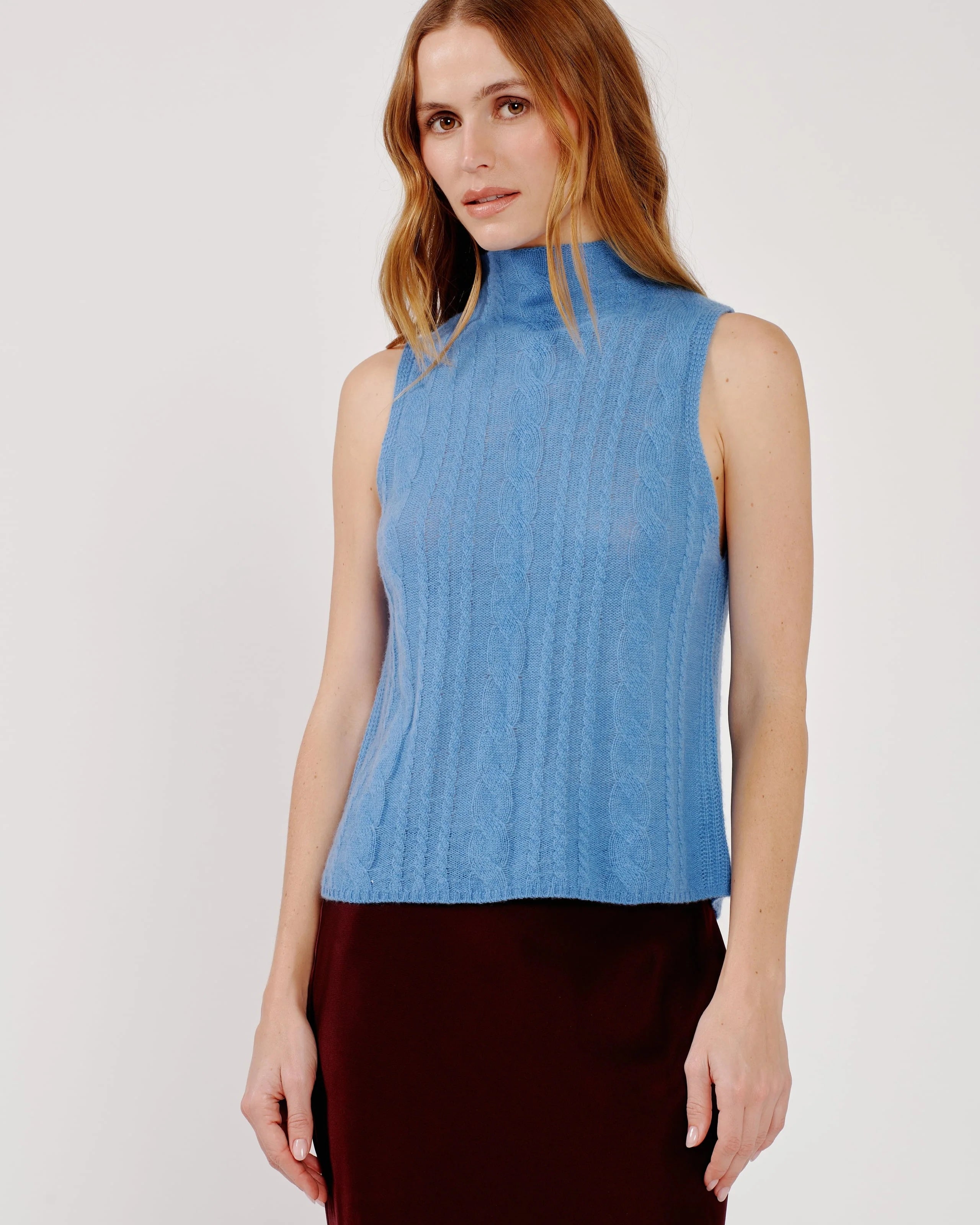 Salvia Sleeveless Cable Turtleneck Shell