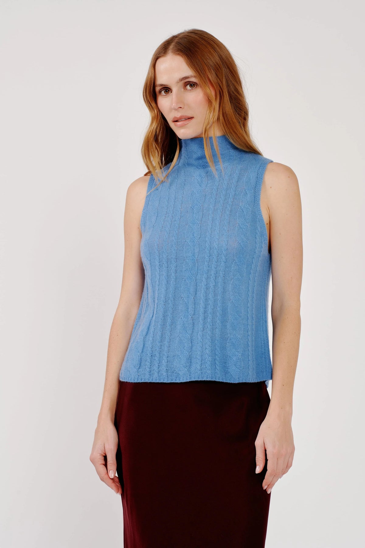 Salvia Sleeveless Cable Turtleneck Shell
