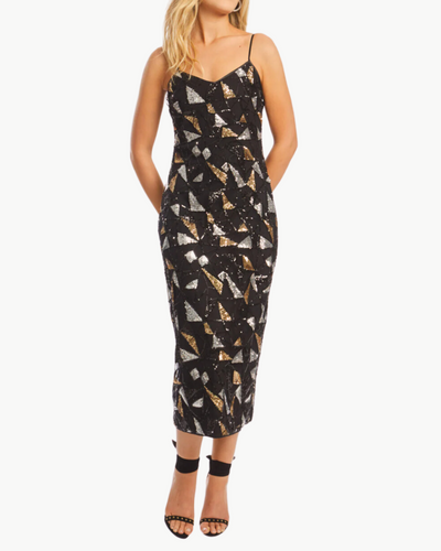 CAROLTA DRESS IN PRECIOUS METAL GEO
